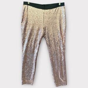 NWOT Runway Sparkly SEQUINED‎ GOLD Party 70's 80's Stretchable Leggings Pants XL